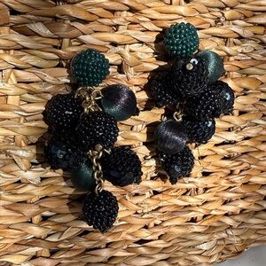 J. Crew Beaded Bauble Festive Holiday Earrings Green and Black for pierced ears